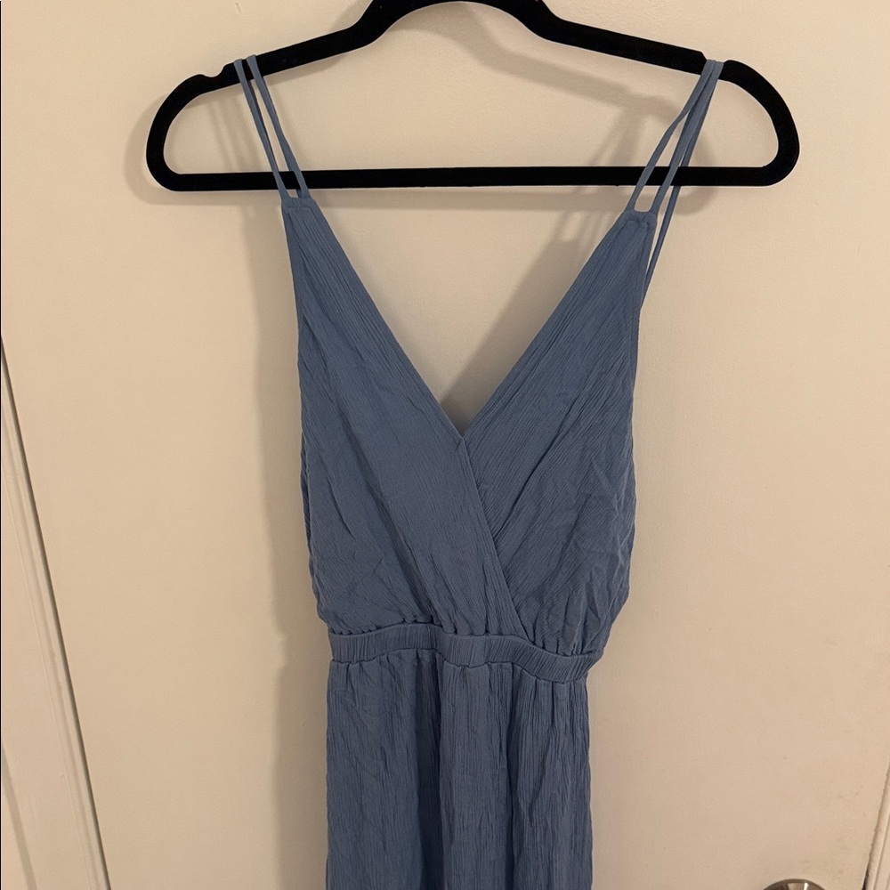 Lulu's Dusty Blue Maxi Dress with Double Spaghetti Straps